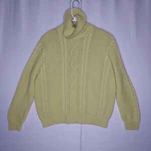 Wainscott Cableknit Sweater Small Women Green Turtleneck Long Sleeve Chunky Knit